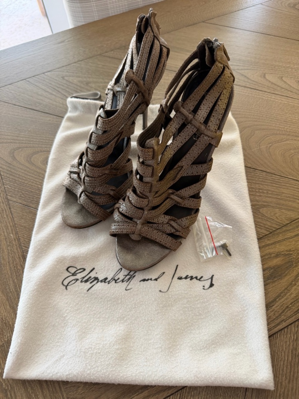 Elizabeth and James Metallic Bronze Cage High Heel Sandals